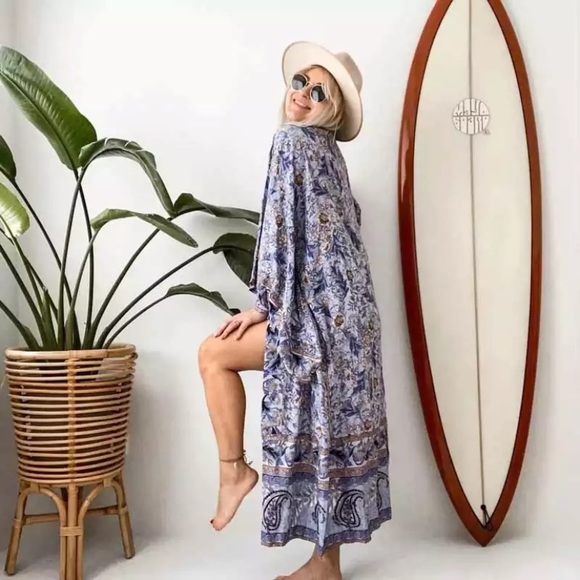 Accessories - Lavender Floral & Paisley Print Kimono Bohemian Duster Wrap Coverup Top Casual